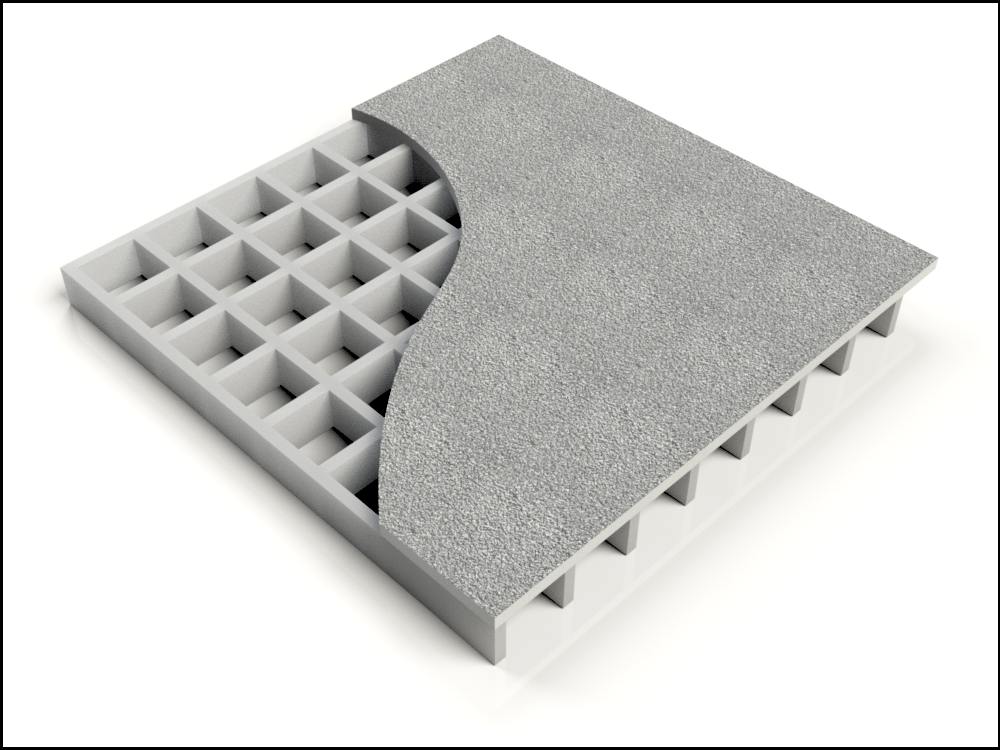 Solid top GRP grating with a closed anti-slip walking surface