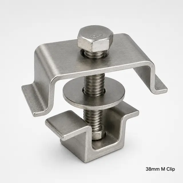 Stainless steel fixing clip for GRP grating panels