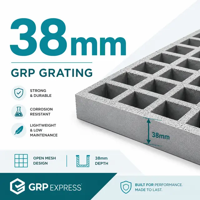 38mm grey open mesh GRP grating with anti-slip surface